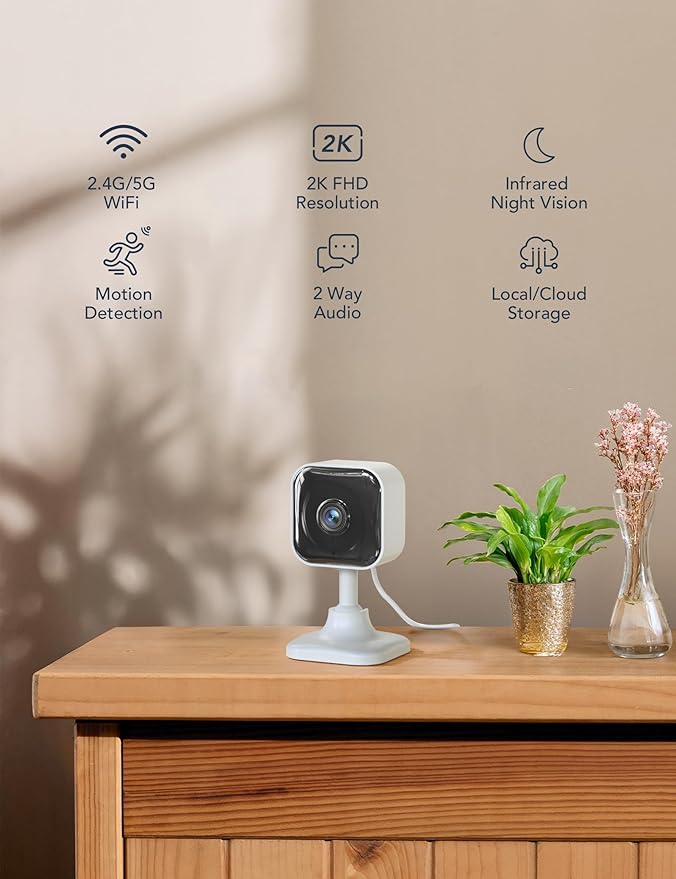 GNCC 2K Indoor Cameras for Home Security with Phone App, 2.4G/5G Mini Pet Cam w/Human/Motion/Sound Detection, Compatible with Alexa, Cloud Storage Optional, Fixed View, Plug-in, 2 Pack