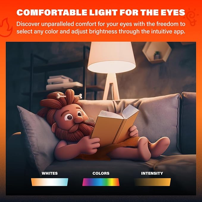 Caveman Matter & WiFi A19 Smart LED Light Bulb, RGBW Color Changing, Tunable Warm & Cool White 800LM (60W Equivalent) – Alexa, Google Home, Apple Home Bulb (2pk)