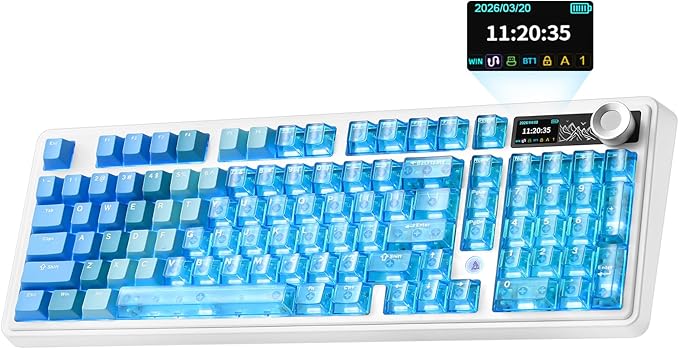 AJAZZ AK980 V2 Pro 98% Dual 8K Mechanical Keyboard, 10000mAh Wireless Tri-Mode Gaming Keyboard with Smart Display & Knob, Hot Swappable BT/2.4G/USB-C for Win/Mac (Blue,Lychee Switch)