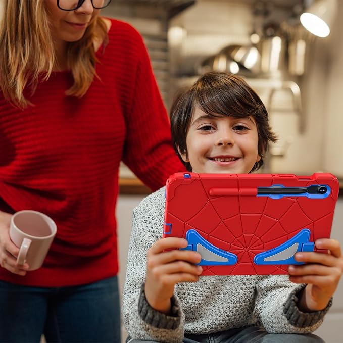 AKABEILA Compatible with Samsung Galaxy Tab S7/S8/S9/S9 FE 11 inch(2023) Tablet Case，Lightweight Shockproof Rugged Protective Cover with Kickstand for Kids Children Boys Babies Red Blue