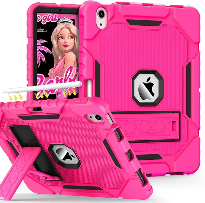 Grifobes Case for iPad Air 11-inch (M4/M3/M2) 2026/2025/2024, for iPad Air 5th/4th Generation 2022/2020 10.9", Heavy Duty Rugged Cover with Stand/Pencil Holder for i Pad Air 5 4 Gen(Hot Pink)