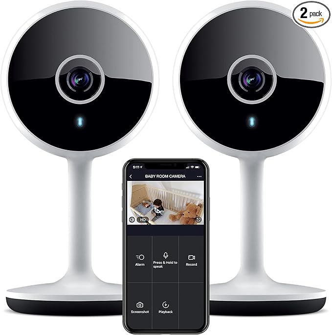 Geeni Vivid Indoor Smart Security Camera – HD Live Stream Camera for Indoor Home Monitoring with Night Vision, 2-Way Audio, Flexible Mount, Micro SD Slot, Motion Detection & App Control – 2Pack, White