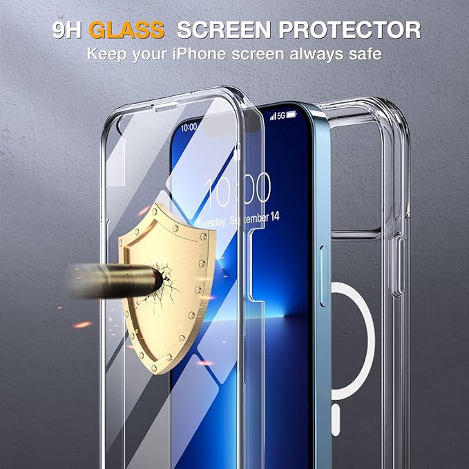 Miracase for iPhone 13 Pro Case 6.1",Full-Body Protection,Clear Bumper Case with Built-in 9H Tempered Glass Screen Protector,Military-Grade Drop Protection Outdoor Phone Case for iPhone 13 Pro,Clear
