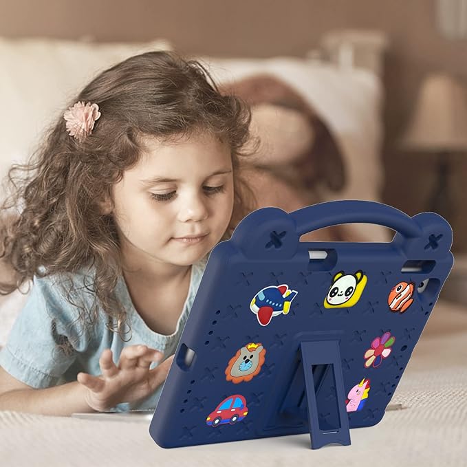 Dteck Kids Case for iPad 9.7 Inch 6th/5th Gen 2018/2017 & iPad Air 2/1 & iPad Pro 9.7,Cartoon Panda Shockproof Rugged Lightweight Pencil Holder Convertible Handles Stand Kids Friendly Case,Navy Blue