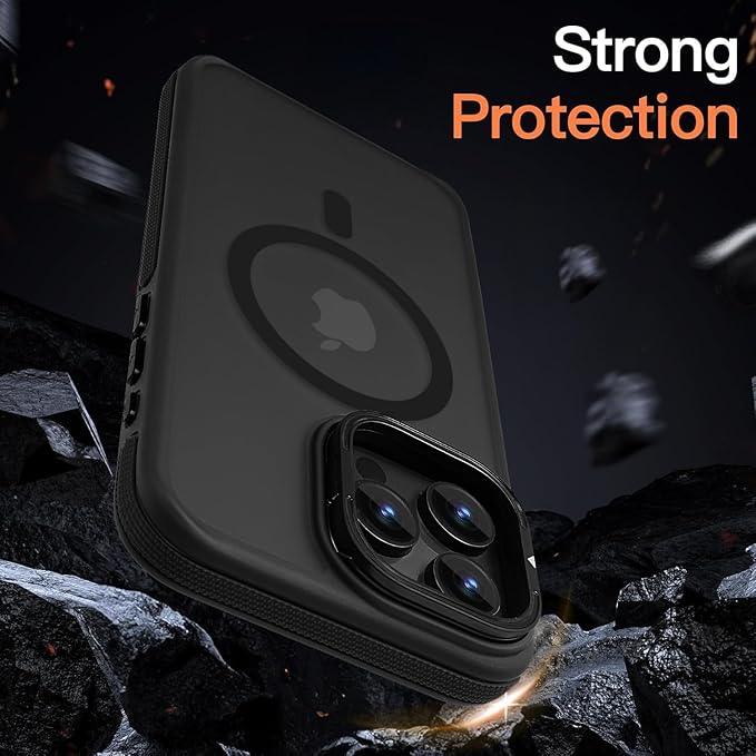 Magnetic case for iPhone 16 Pro [10Ft Military-Grade Protection] Built-in Camera Stand Phone case, Compatible with fit MagSafe Shockproof Slim Thin Cover 6.3 inch,Black Bumper Stand