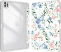 Case for iPad Pro 11 inch 4th/ 3rd/ 2nd / 1st Generation (2022/2021/2020/2018), Case with Pencil Holder, Clear Back Cover Cute Cool Design for Women Girls, Auto Sleep/Wake, Blue Pink Flower