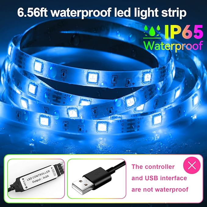 LED Strip Lights 6.56Ft, RGB LED Lights Strip for 40-60in TV Backlight, RGB Color Strips Light Waterproof IP65 with Remote, USB Bias LED Lights Kit for Bedroom PC Monitor Mirror Cabinet Desk