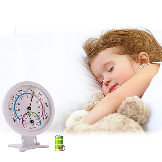 Mini Indoor Thermometer Hygrometer Analog 2 in 1 Temperature Humidity Monitor Gauge for Home, Room, Outdoor, Offices, Display Mechanical Diameter 75mm (No Battery Needed)-White