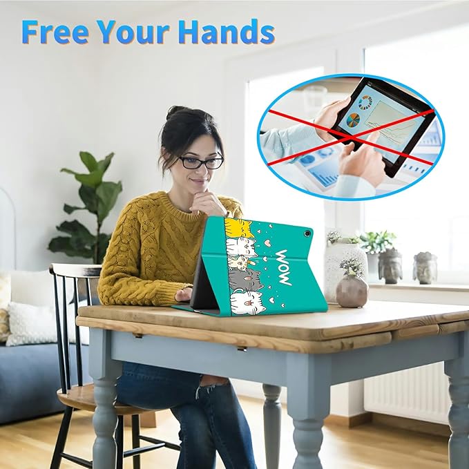 for Amazon Kindle Fire 7 (9th/7th/5th Generation, 2019/2017/2015 Release) 7" Tablet Case, Slim Kickstand Stand Leather Smart Cover with Auto Wake/Sleep, Cute Cat