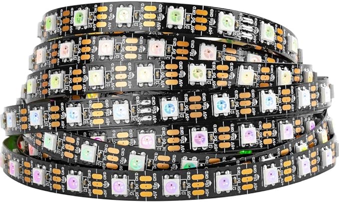 BTF-LIGHTING WS2812B IC RGB LED Strip,UL Listed,Pure Gold Wires,DC5V 16.4FT 300LED 5050SMD,Individually Addressable,Flexible for DIY Chasing Full Color Project,3M Tape,IP30(No Adapter or Controller)