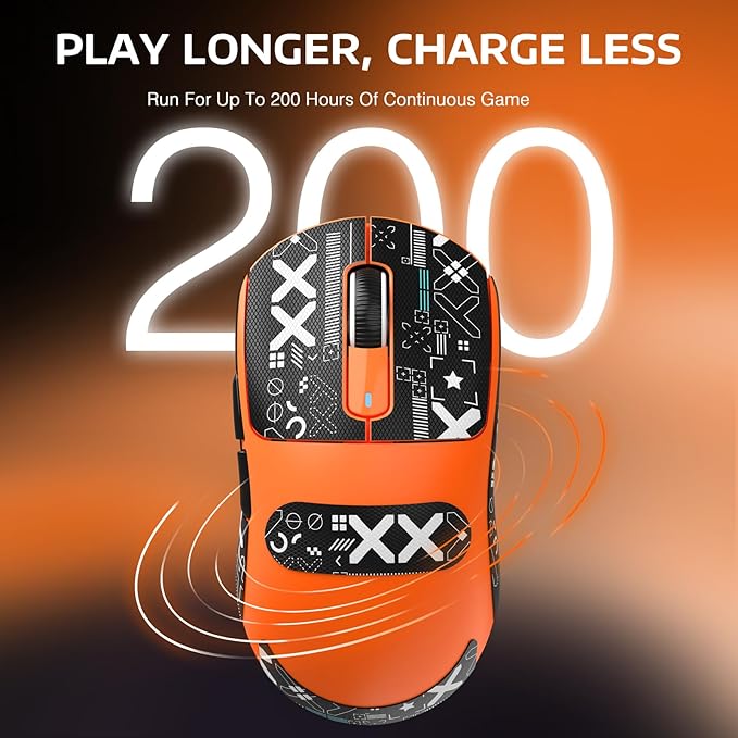 MANBASNAKE Attack Shark X3 Wireless Gaming Mouse, 49g Triple Mode Ergonomic Computer Mouse, PAW3395 26K DPI Sensor, 200h Battery Life, Griptape, Programmable Buttons for PC/Laptop/Mac (Orange)