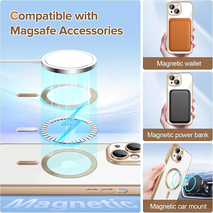 Hython Magnetic Clear for iPhone 14 Plus Case with Camera Lens Protector [Compatible with MagSafe] Luxury Plating Edge Slim Soft TPU Cover Protective Phone Case for iPhone 14 Plus, Matte Desert Brown