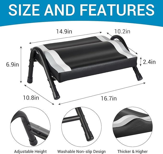 FUSLITE Foot Rest for Under Desk at Work, Ergonomic Foot Rest for Office Use, Adjustable Heights, Relieving Pain in Lower Back, Hip, Knee (Black)