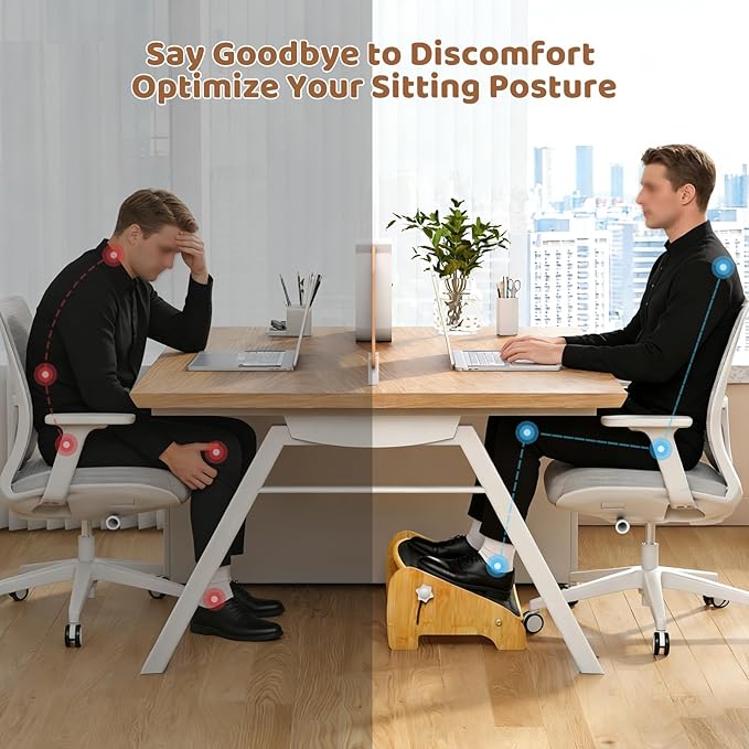 Adjustable Under Desk Footrest-Bamboo 4-Position Ergonomic Office Foot Stool with Large Non-Slip Surface, Improves Posture for Home,Office & Computer Desk Use (Natural)