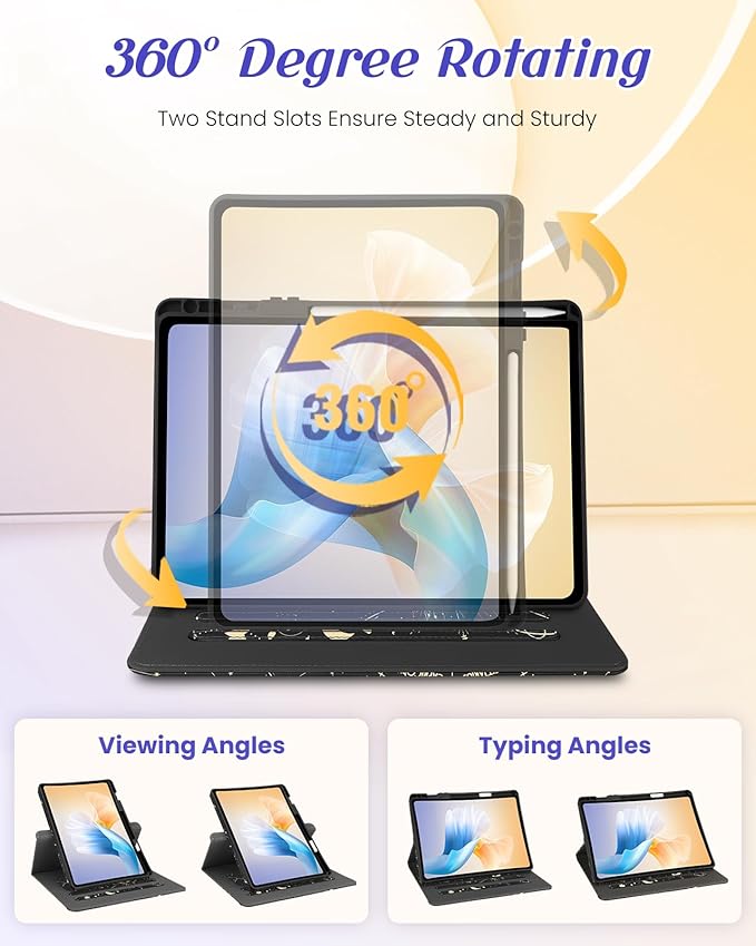 Kidcube for Samsung Galaxy Tab A9 Plus Case 11 Inch - for Women Girls Cute Rotating Stand Folio Cover with Pencil Holder & Card Slot Girly Sun Moon Stars Design Teens for Samsung A9 Plus Tablet Cases
