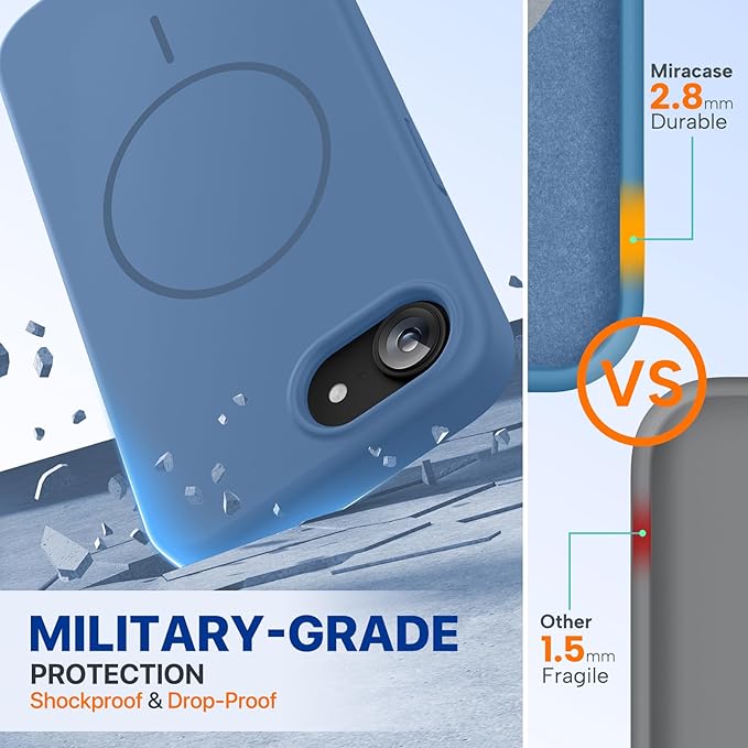 Miracase Magnetic for iPhone 17e Case & iPhone 16e Case, [Soft Anti-Scratch Microfiber Lining], Compatible with MagSafe, Silicone Shockproof Protection Phone Case for iPhone 17e/16e, Glass Blue