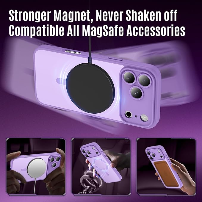 Symcele Designed for iPhone 17 Pro Case, Compatible with MagSafe, [Camera Protection] [15FT Military Drop Protection] Shockproof Translucent Matte Anti-Slip Phone Case, 6.3", Light Purple