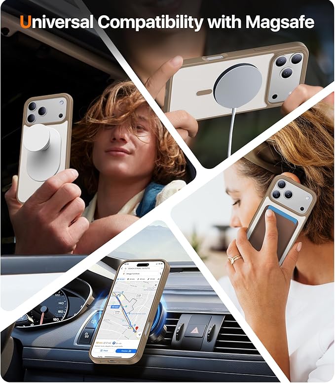 Magnetic for iPhone 17 Pro Case,[Anti-Slip][Compatible with MagSafe][Military Grade Drop Protection] Shockproof Protective Translucent Matte Phone Case for iPhone 17 Pro Case,Brown