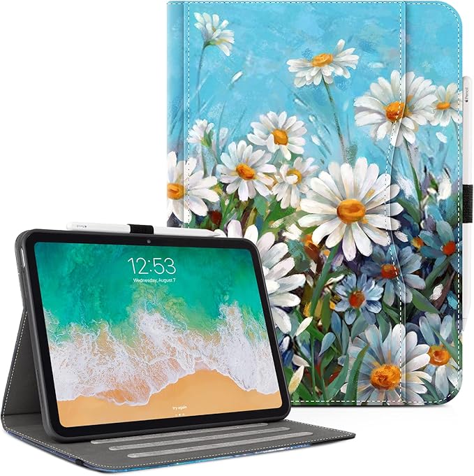 Vimorco Case for iPad (A16) 11th Generation 2025, for iPad 11th/10th Generation Case, Faux Leather Protective Adjustable Cover, Auto Sleep/Wake, Card Pocket with Pencil Holder for iPad10th Gen, Daisy