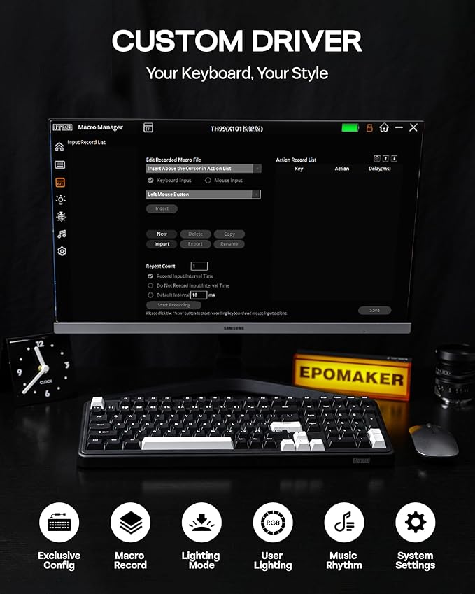 EPOMAKER TH99 Tri-Mode Wireless Mechanical Keyboard with 8000mAh Battery, Hot Swappable Custom RGB Gaming Keyboard with Numpad, Gasket Creamy for PC/Mac/Office (Black, Creamy Jade)