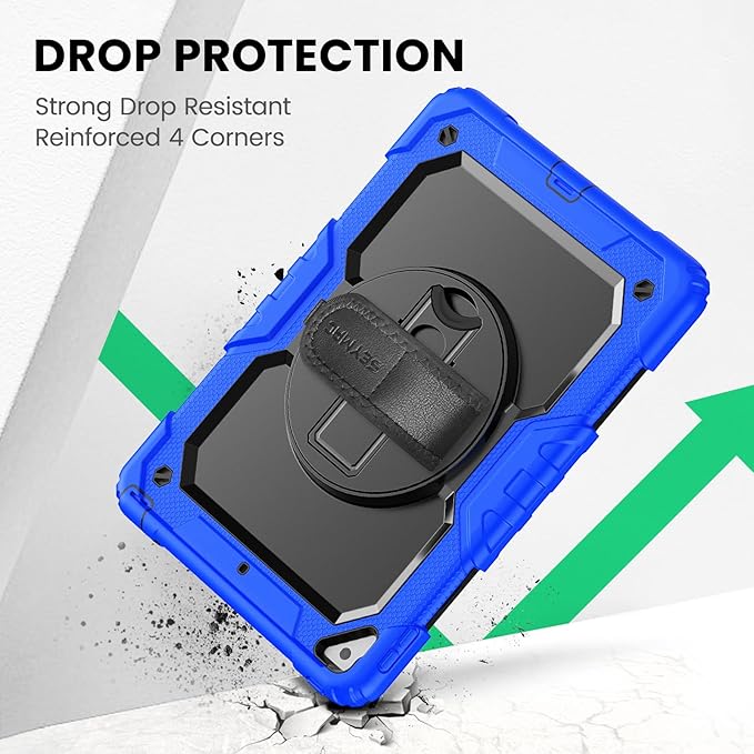 SEYMAC for iPad Air 3/ Pro 10.5 inch Case, Heavy Duty Full-Body Shockproof Protective Case with Screen Protector, 360° Rotating Stand, Hand/Shoulder Strap for iPad Air 3rd Gen, Blue