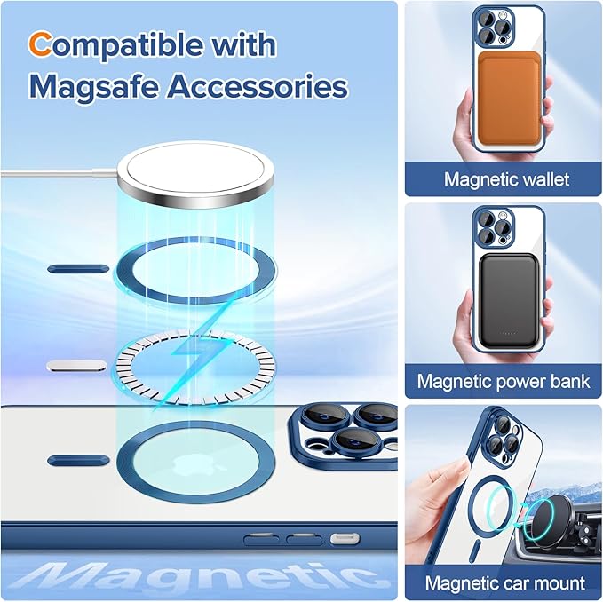 Hython Magnetic Clear for iPhone 14 Pro Case with Camera Lens Protector [Compatible with MagSafe] Luxury Plating Edge Slim Soft TPU Cover Protective Phone Case for iPhone 14 Pro 6.1", Matte Deep Blue