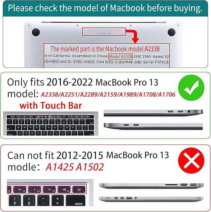 Teryeefi for MacBook Pro 13 Inch Case 2022 2021 2020 2019 2018 2017 2016 Release A2338 M1 M2 A2289 A2251 A2159 A1989 A1706, Sparkly Hard Shell Cover +Keyboard Cover + Screen Protector, Glitter Black
