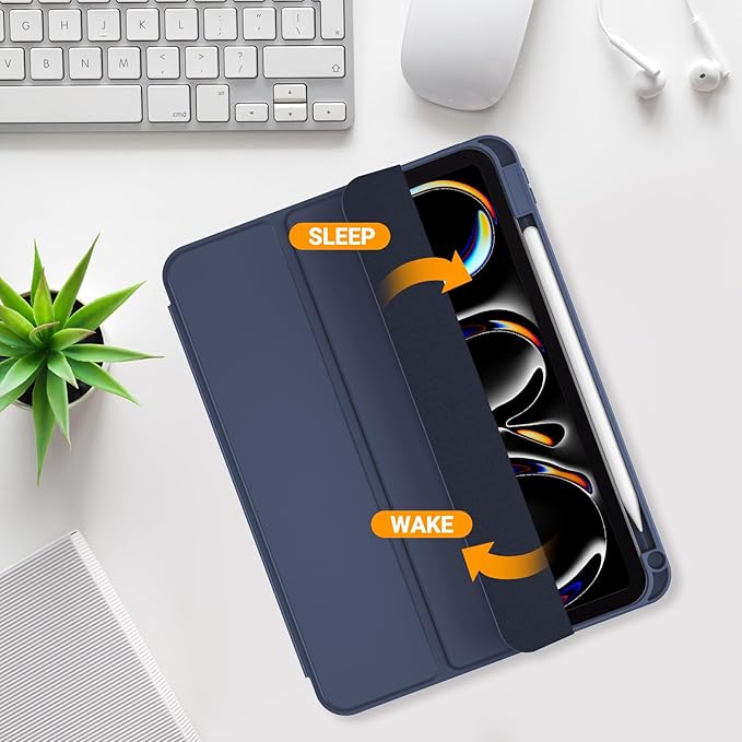 ProCase for iPad Pro 11 Inch Case M5 2025/M4 2024 5th Gen with Pencil Holder, iPad Pro 11"(Model: A3357/A3358/A3359/A2836/A2837/A3006) Trifold Stand Smart Folio with Soft TPU Back Cover -Navy
