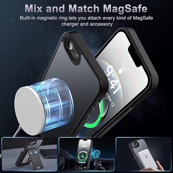 Newfuture Designed for iPhone 17e Case & iPhone 16e Case with Magnetic [13 FT Military Drop Protection] [Compatible with Magsafe] Slim Translucent Shockproof with Anti-Fingerprint Phone Case, Black