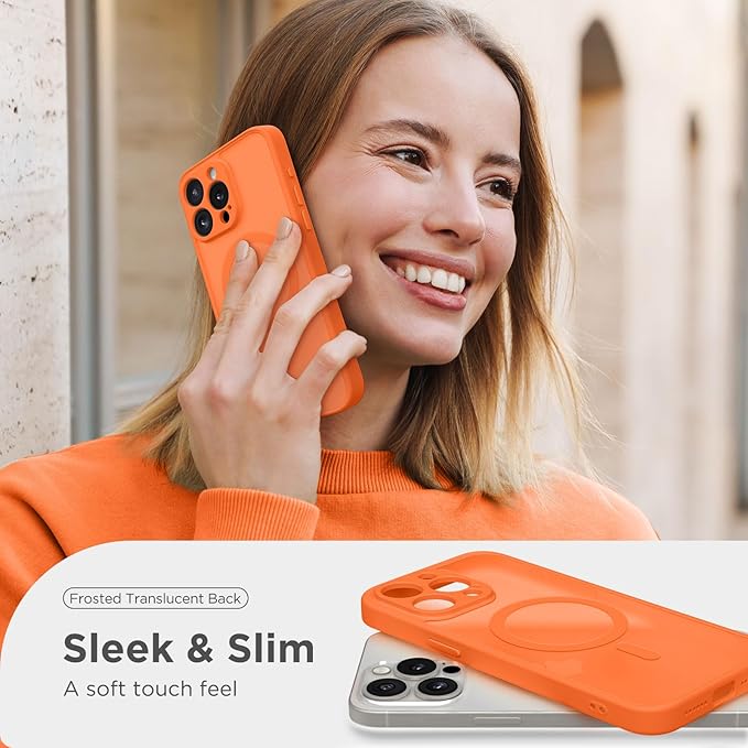 CAPRARO Magnetic for iPhone 15 Pro Max Case, [Compatible with MagSafe] [Full Camera Protection] Shockproof Protective Slim Translucent Matte Phone Case for iPhone 15 Pro Max 6.7'', Orange Yellow
