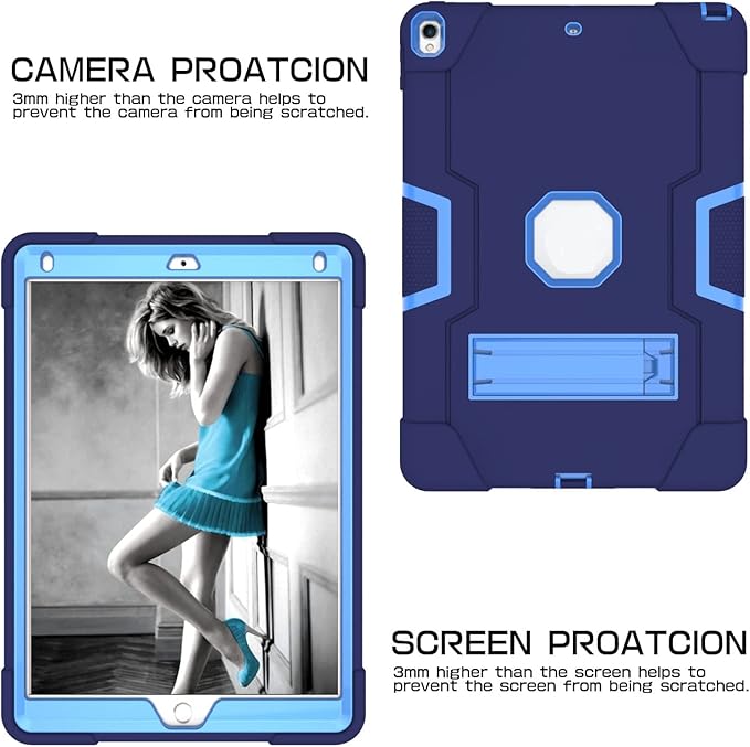 3 in 1 Hybrid Case for iPad Air 3 10.5" & iPad Pro 10.5" - Heavy Duty Rugged Stand, Shockproof, Anti-Slip & Scratch, Navy Blue