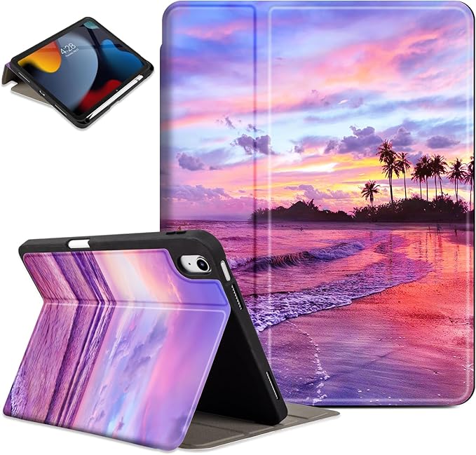 Lokigo for iPad (A16) 11th Generation Case 11 inch 2025 & iPad 10th Generation Case 10.9 inch 2022, Protective Multi-Viewing Stand Cover (Support Touch ID, Auto Wake/Sleep), Pink Beach