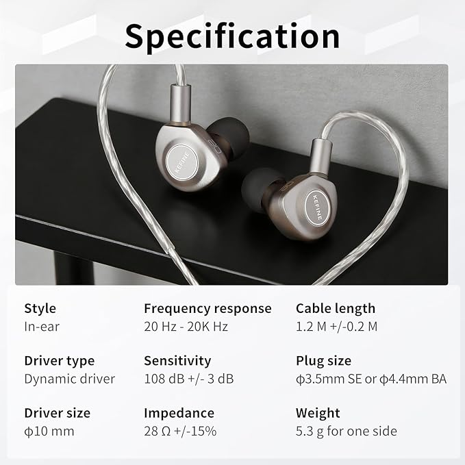 Delci AE Hi-Fi IEMs, 10mm DLC+PU Dynamic Drive in-Ear Monitors with Interchangeable Tuning Nozzles, 5.3g Ultralight CNC Aluminum Wired Earbuds, Detachable 164-Core Silver-Plated Cable(3.5mm)