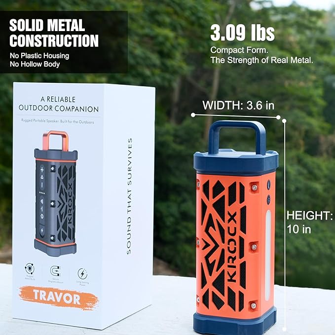 TRAVOR Magnetic Bluetooth Speaker, 45W, All-Aluminum Build Rugged Outdoor Speaker Portable, Deep Bass, IP68 Waterproof, TWS Wireless Speaker for Camping, Golf Cart & Beach (Blaze Orange)