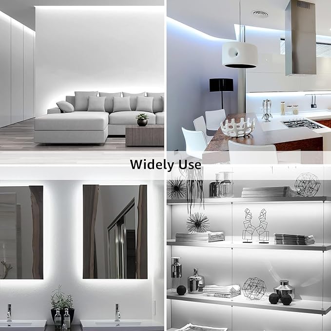 Lepro LED Strip Light, 32.8Ft Dimmable Vanity Lights, 6000K Super Bright LED Tape Lights, 600 LEDs SMD 2835, Strong 3M Adhesive, Suitable for Home, Kitchen, Under Cabinet, Bedroom, Daylight White