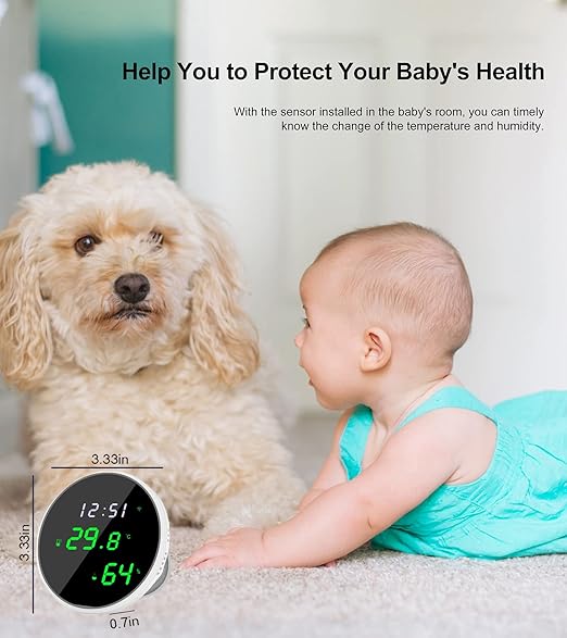 WiFi Room Thermometer Indoor Hygrometer: Smart Temperature Humidity Monitor with LED Backlit Display, Free Data Storage Export, Digital Temperature Humidity Sensor Compatible with Alexa