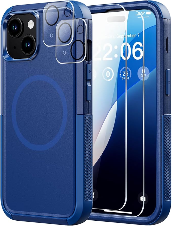 Diverbox for iPhone 15 Case [Compatible with MagSafe] [Shockproof] [Dropproof] [with Screen Protector ] Heavy Duty Protection Phone Case Cover for Apple iPhone 15 2023 6.1 inch (Blue)