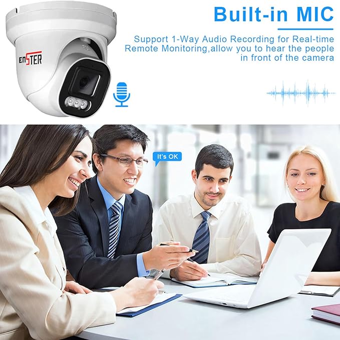 ENSTER 8MP 4K PoE Security Camera Outdoor, Full Metal, Compatible ONVIF & RTSP, 100ft Smart Color Night Vision, AI Human & Vehicle Detection, IP66 Waterproof, 110° Wide Angle, Built-in Mic