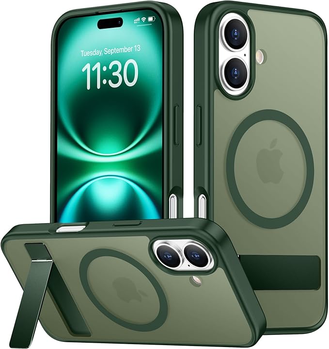 SPIDERCASE Magnetic for iPhone 16 Case,with [3 Stand Ways] [Military Grade Drop Protection] with Invisible Stand Shockproof Slim Phone Case for iPhone 16 6.1'',Dark Green