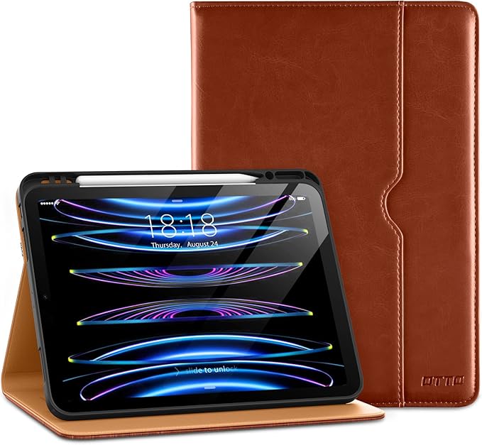 DTTO for iPad Pro 12.9 6th / 5th / 4th / 3rd Generation Case 2022/2021/2020/2018, Premium Leather Folio Stand Cover with Built-in Apple Pencil Holder -Auto Wake/Sleep and Multi Viewing Angles,Brown