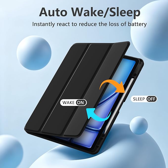 Wenlaty for iPad Air 13 Inch Case M4/M3/M2 (2026/2025/2024) with Pencil Holder, Slim Trifold Stand Protective Cover for iPad Air 13 Case with Clear Transparent Back, Auto Wake/Sleep -Black