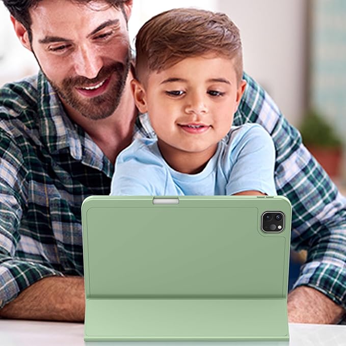 ZryXal New iPad Pro 13 Inch Case (M5) 2025 / (M4) 2024 with Pencil Holder, Smart iPad Case [Support Pencil Pro and Pencil (USB-C)], Support Touch ID and Auto Wake/Sleep (Matcha Green)