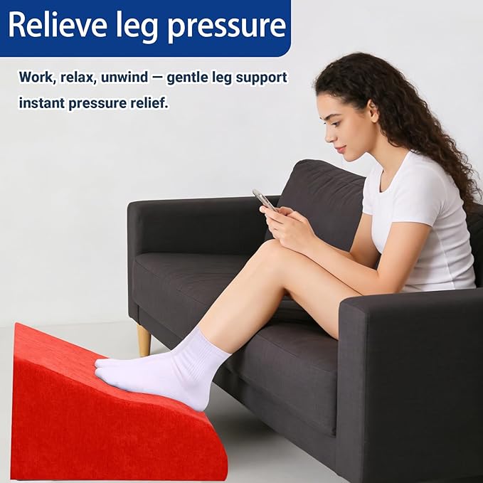 Foot Rest for Under Desk at Work, Ergonomic Under Desk Footrest with Washable Cover for Office, Home & Gaming Leg Elevation Pillow Red