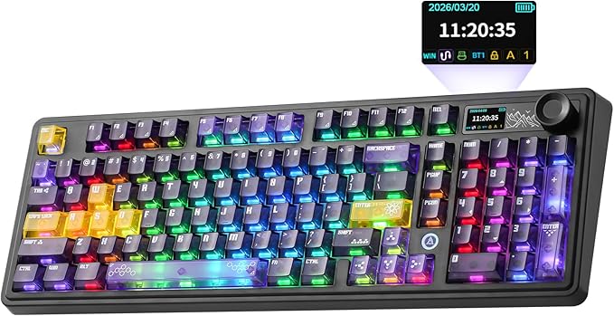 AJAZZ AK980 V2 Pro Wireless Mechanical Keyboard, 10000mAh Battery & Dual 8000Hz Polling Rate,Tri-Mode Gaming Keyboard with Smart Display/Knob, Hot Swappable for Win/Mac (Purple,Lychee Switch)