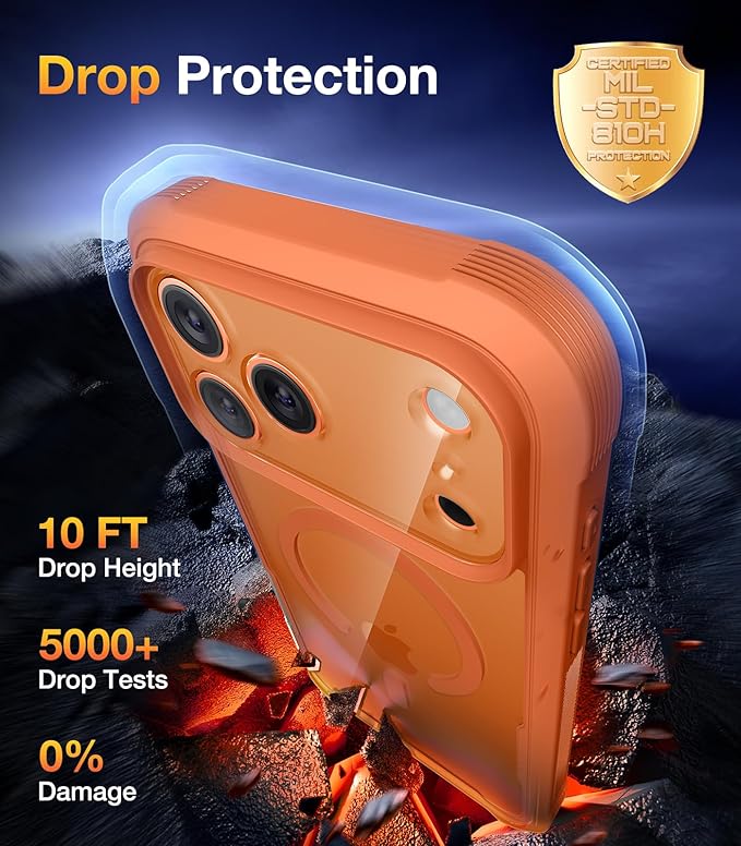 Diaclara Magnetic Designed for iPhone 17 Pro Max Case Full Body Bumper,[Compatible with MagSafe] Military Drop Proof Cover with Built-in Privacy Screen Protector,Orange