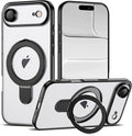Compatible with iPhone 17 Air Case with Invisible Magnetic Ring Stand [Compatible with Mag-Safe] [Full Camera Lens Protector] Plating Clear Phone Case for iPhone 17 Air 6.5", Black