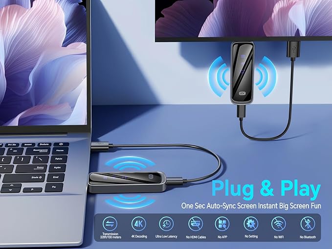 Wireless hdmi Transmitter and Receiver 328FT/100M，4K Decode Plug & Play Portable 5G+2.4G Wireless Display Adapter Extender Kit for Video and Audio to Monitor from PC/Projector