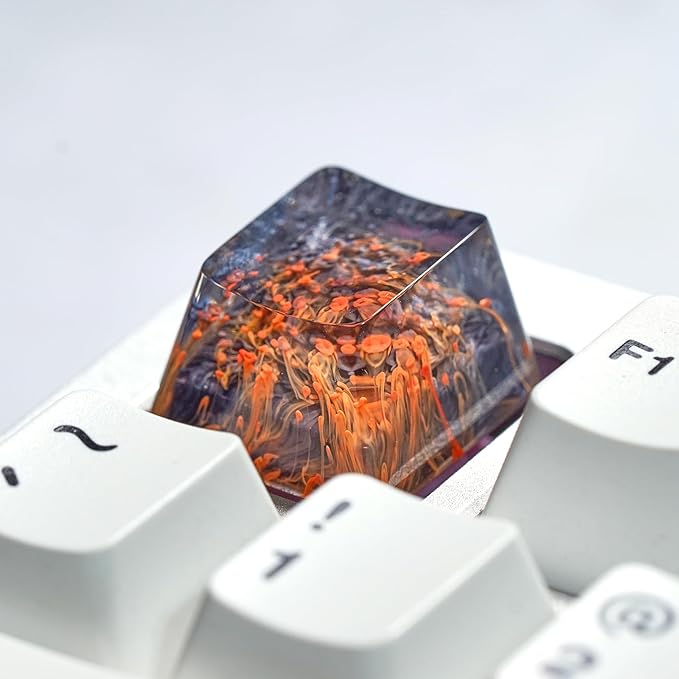 Ocean Coral Artisan Keycap Black and Red Coral Reef R1 OEM Profile Custom Keycaps 1U ESC Handmade Gaming Resin Key Cap Cherry MX Switch Compatible Mechanical Keyboard Lover Gift