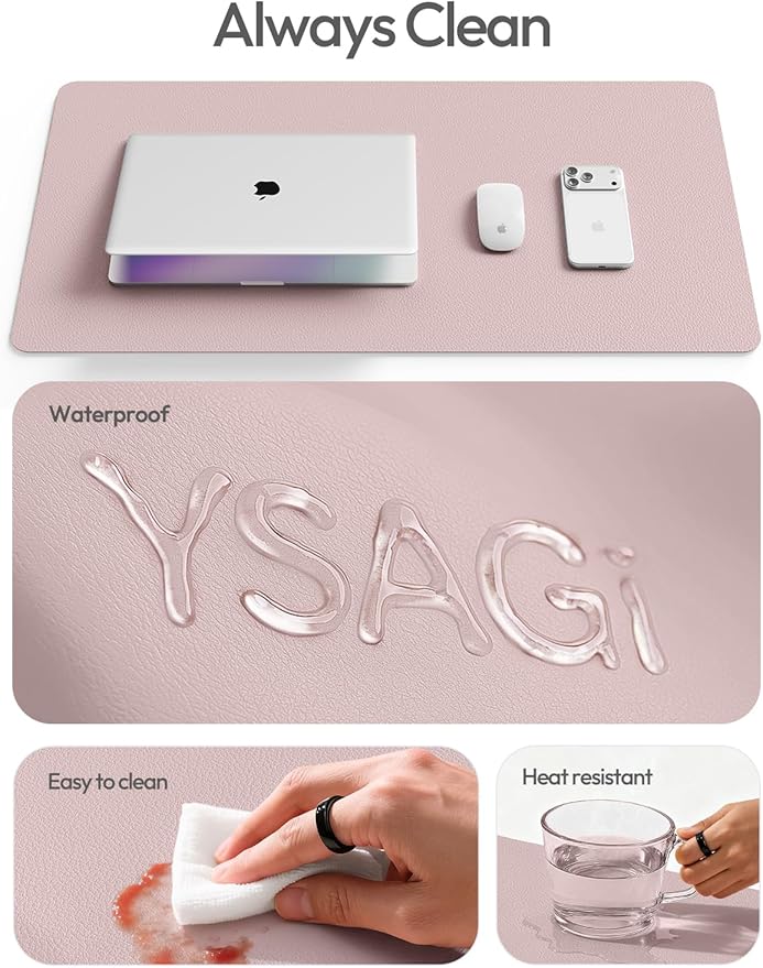 YSAGi Leather Desk Protector, Office Mat, Large Mouse Mat, Non-Slip PU Leather Blotter, Laptop Pad, Waterproof Writing Pad for Office and Home (Grayish Lavender, 35.4" x 17")