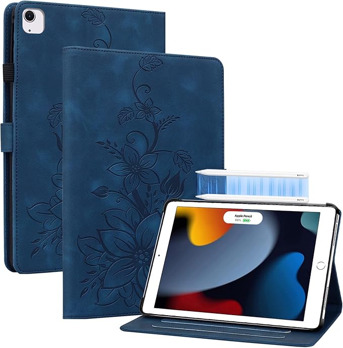 Case for iPad 9th Generation (2021) / 8th Generation (2020) / 7th Gen (2019) 10.2 Inch, Auto Wake/Sleep Supports Pencil Holder Magnetic Clasp Stand Cover, Blue